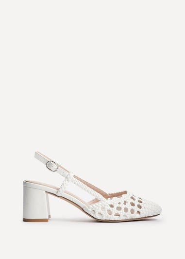 Linzi Sandria White Faux Leather Hand Woven Court Heels