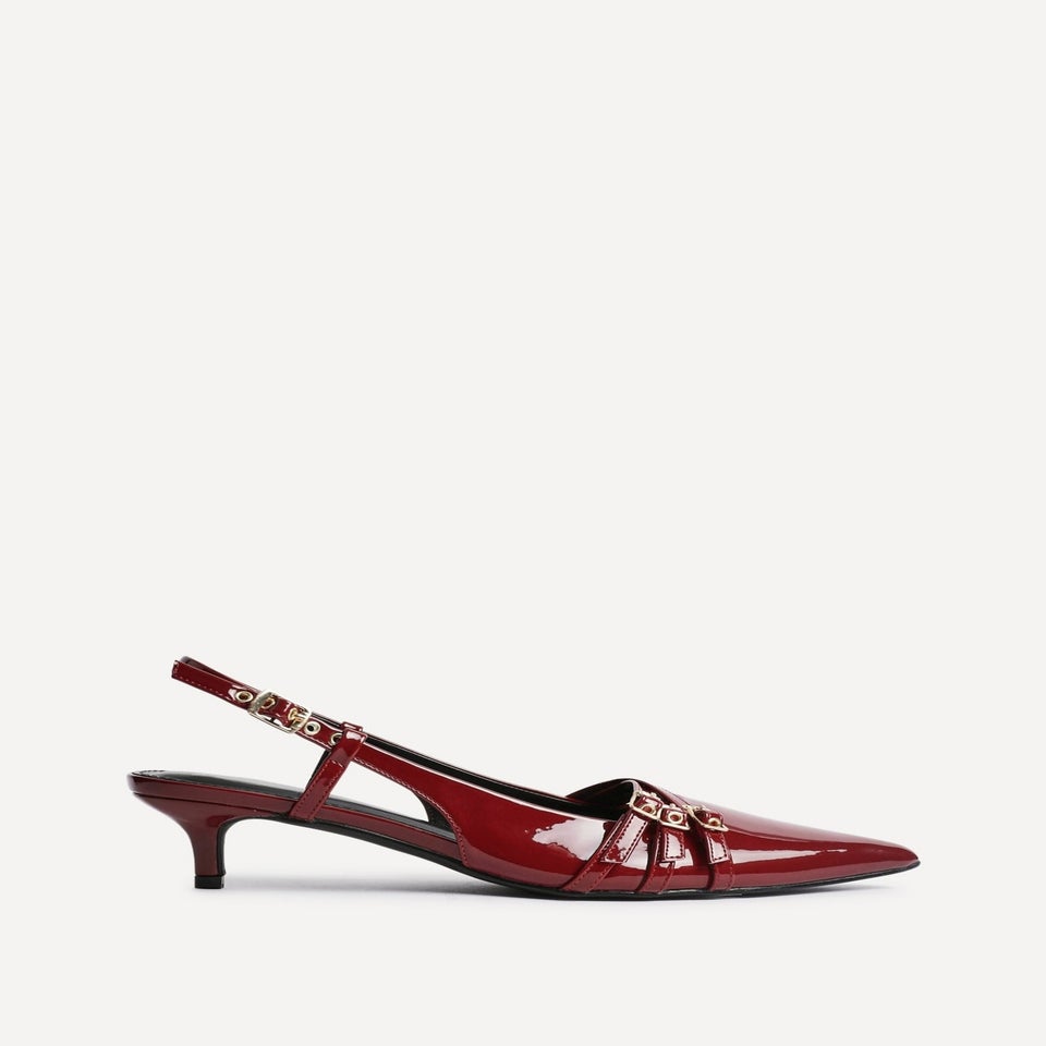 Linzi Retro Burgundy Patent Kitten Court Heels