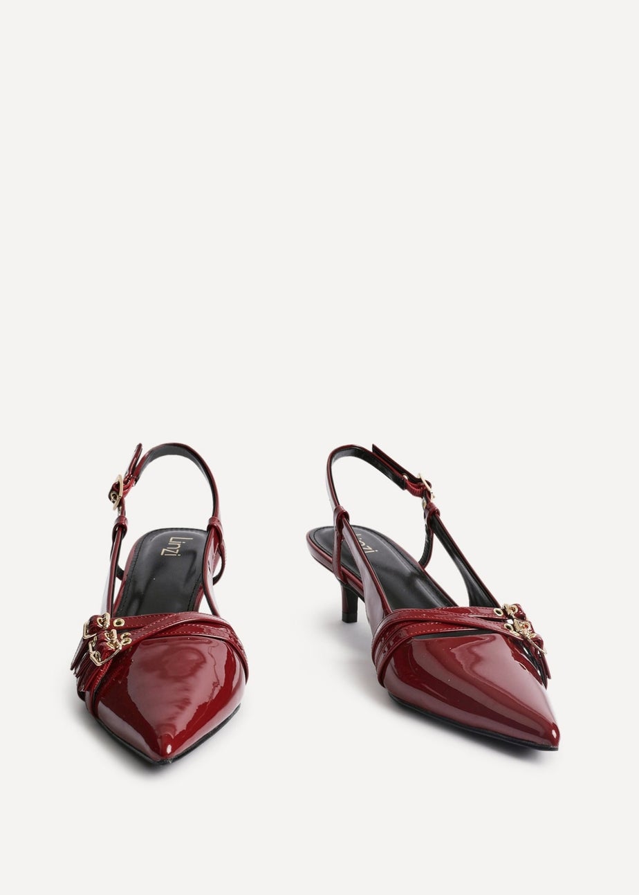 Linzi Retro Burgundy Patent Kitten Court Heels