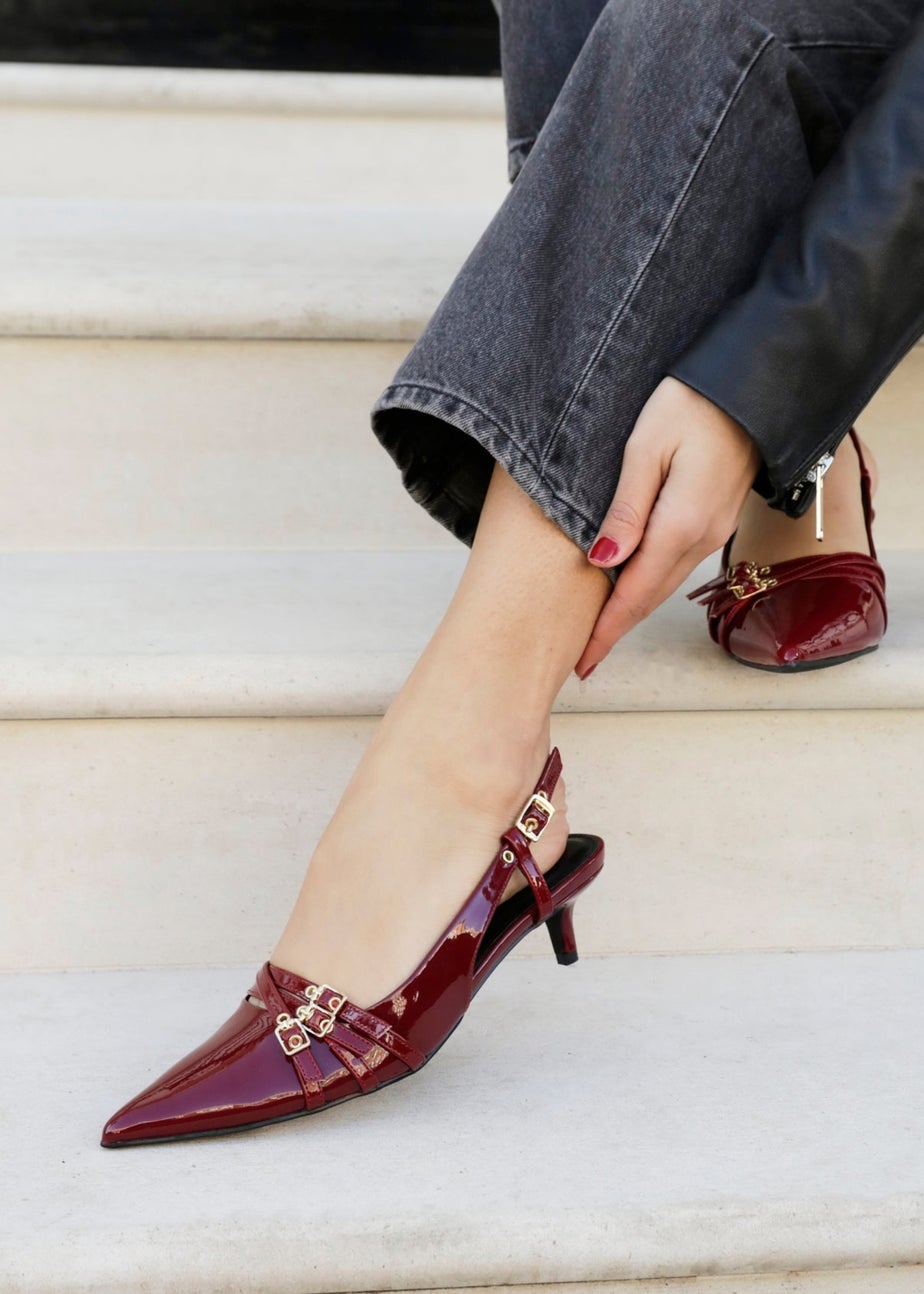 Linzi Retro Burgundy Patent Kitten Court Heels