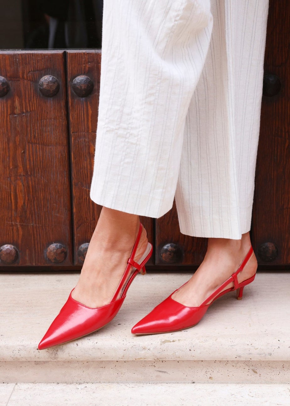 Linzi Refined Red Faux Leather Slingback Kitten Court Heels