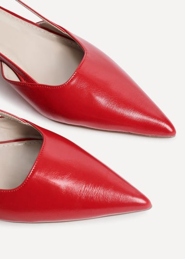 Linzi Refined Red Faux Leather Slingback Kitten Court Heels