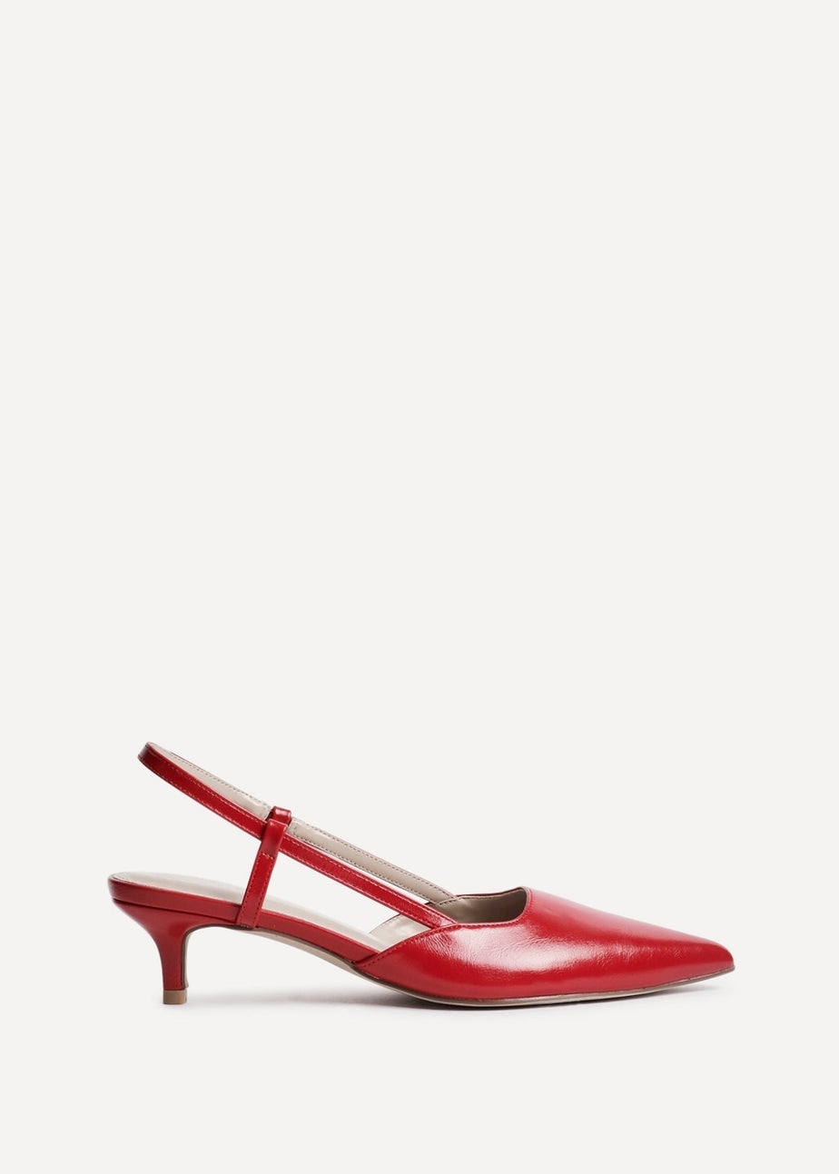 Linzi Refined Red Faux Leather Slingback Kitten Court Heels