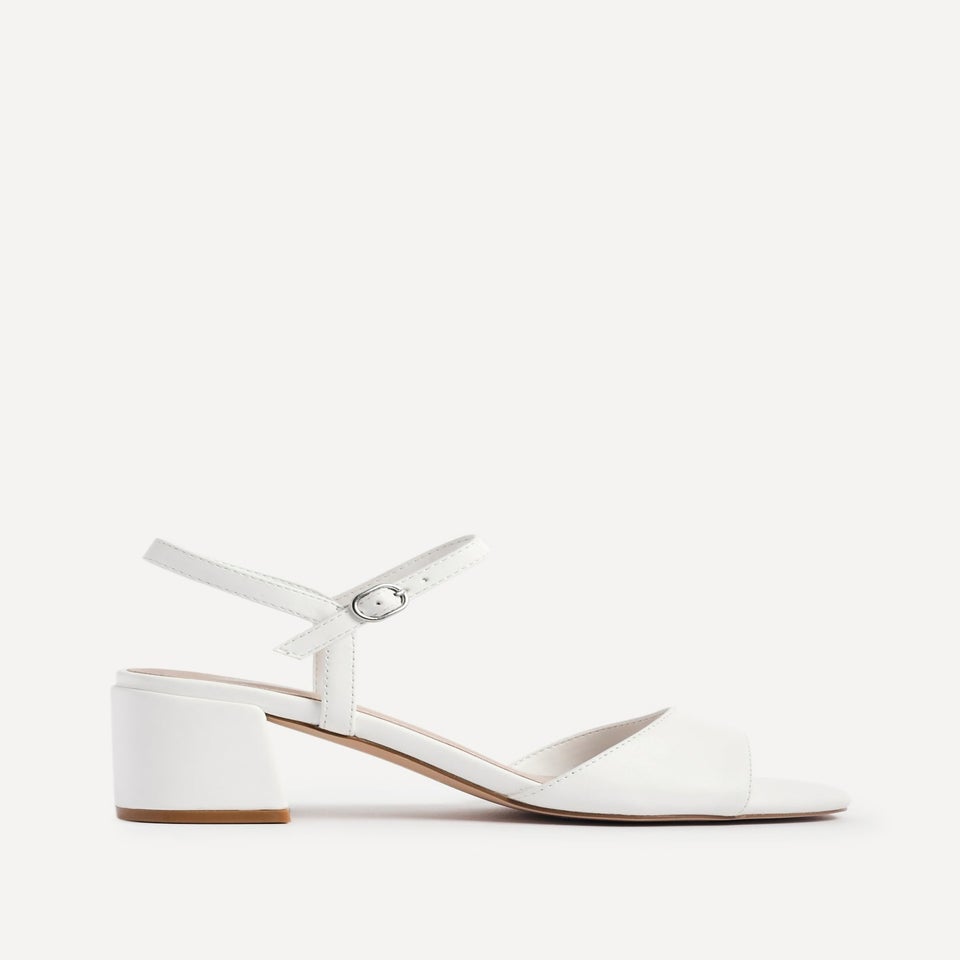 Linzi Darlene White Faux Leather Low Block Heeled Sandals