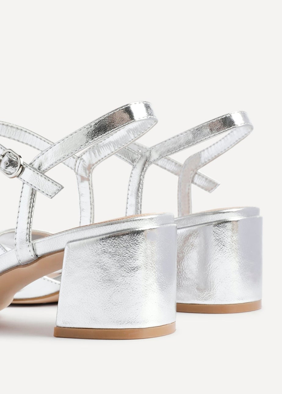 Linzi Darlene Silver Faux Leather Low Block Heeled Sandals
