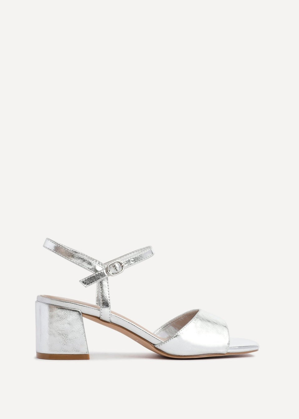 Linzi Darlene Silver Faux Leather Low Block Heeled Sandals