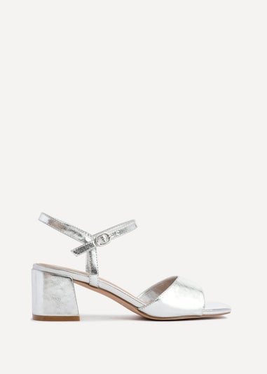 Linzi Darlene Silver Faux Leather Low Block Heeled Sandals