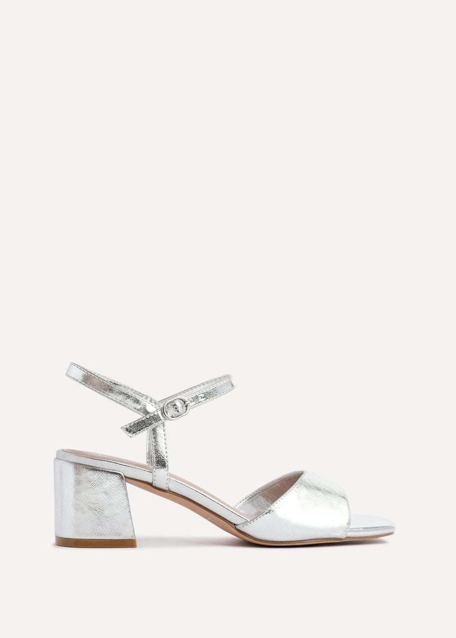 Linzi Darlene Silver Faux Leather Low Block Heeled Sandals