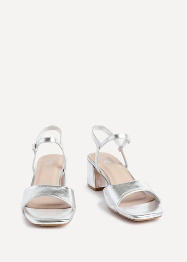 Linzi Darlene Silver Faux Leather Low Block Heeled Sandals