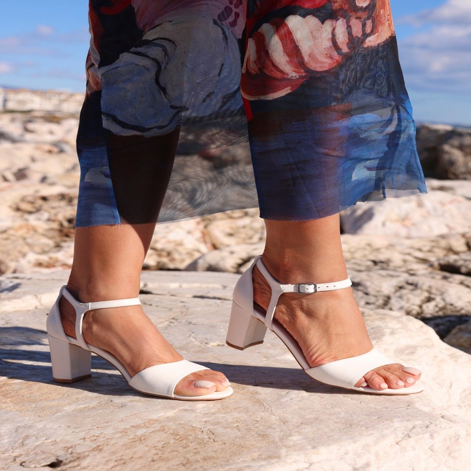 Linzi Abby White Faux Leather Closed Back Block Heel Sandal