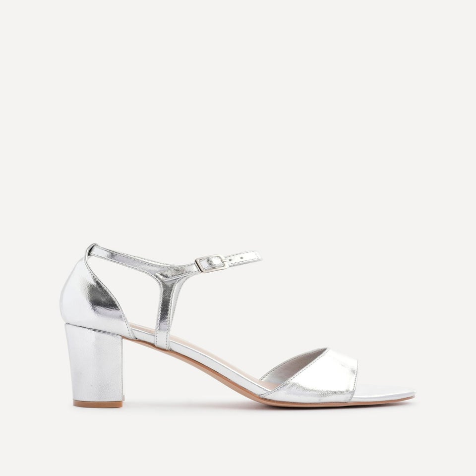 Linzi Abby Silver Faux Leather Closed Back Block Heel Sandal