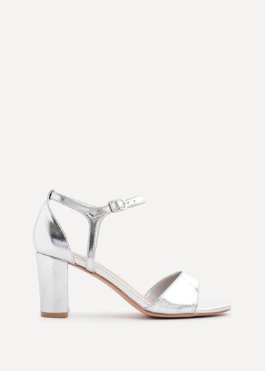 Linzi Abby Silver Faux Leather Closed Back Block Heel Sandal