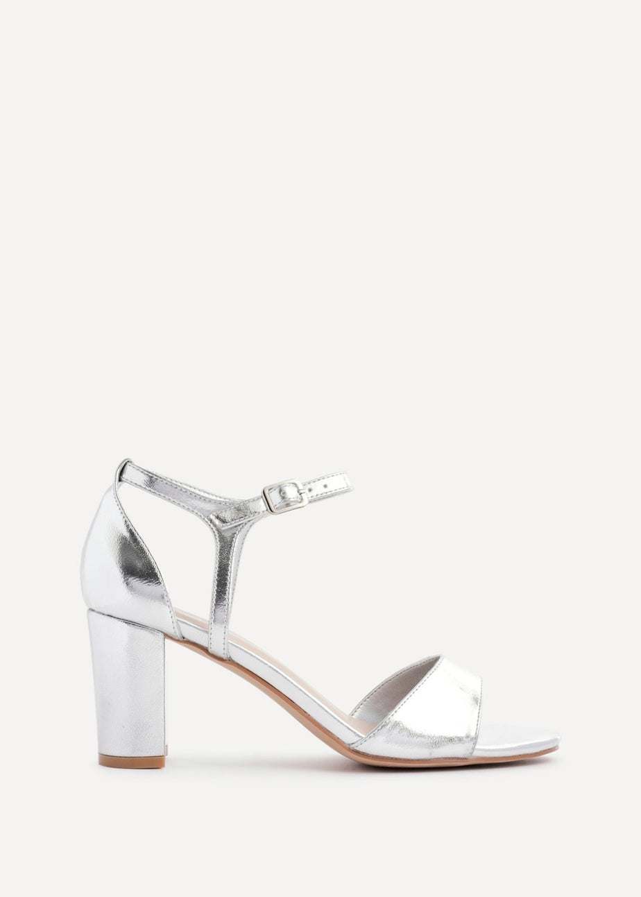 Linzi Abby Silver Faux Leather Closed Back Block Heel Sandal