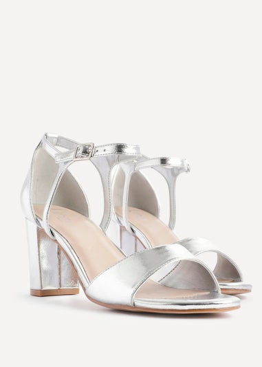 Linzi Abby Silver Faux Leather Closed Back Block Heel Sandal