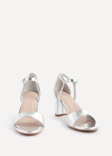 Linzi Abby Silver Faux Leather Closed Back Block Heel Sandal