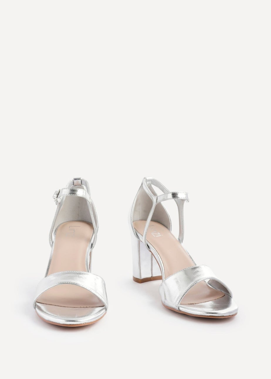 Linzi Abby Silver Faux Leather Closed Back Block Heel Sandal