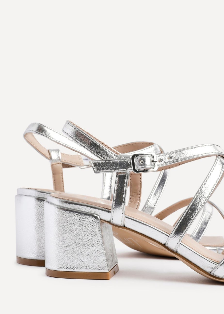 Linzi Jovanna Silver Faux Leather Strappy Low Block Heeled Sandals