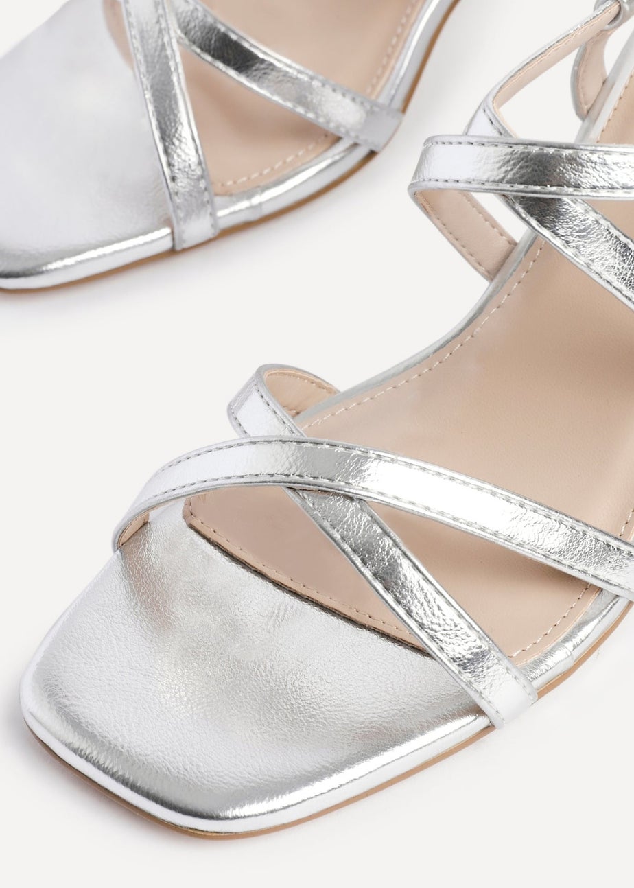 Linzi Jovanna Silver Faux Leather Strappy Low Block Heeled Sandals