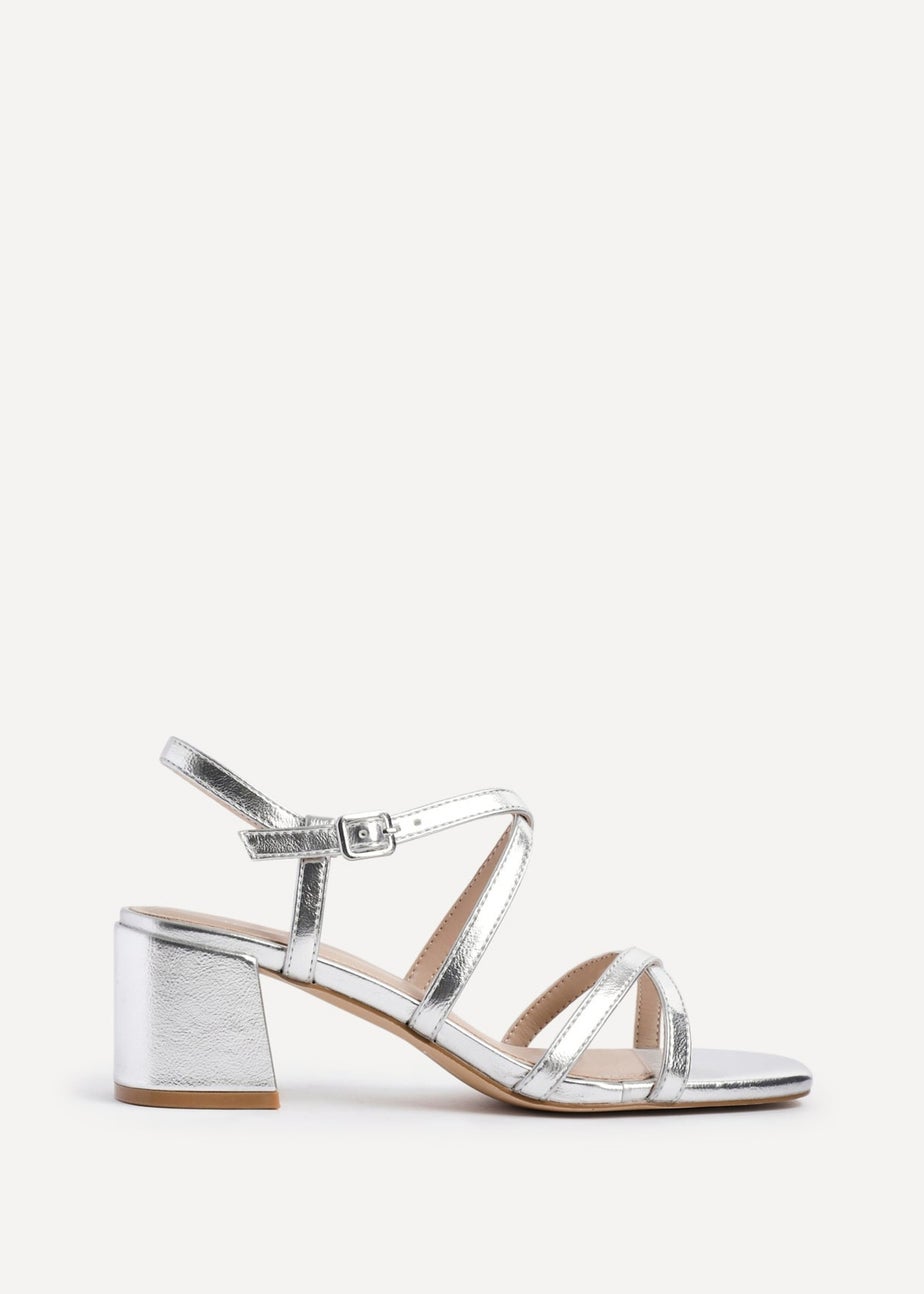 Linzi Jovanna Silver Faux Leather Strappy Low Block Heeled Sandals