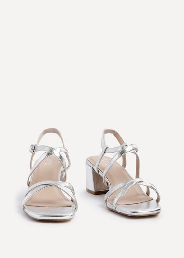 Linzi Jovanna Silver Faux Leather Strappy Low Block Heeled Sandals