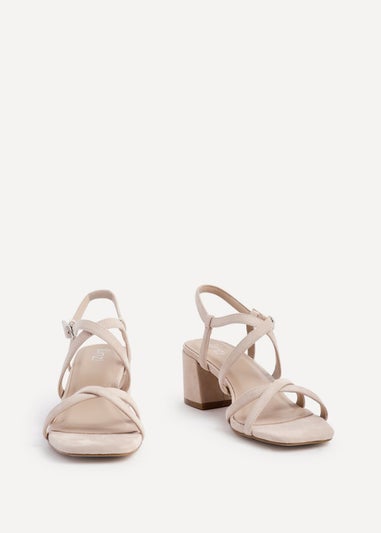 Linzi Jovanna Nude Faux Suede Strappy Low Block Heeled Sandals