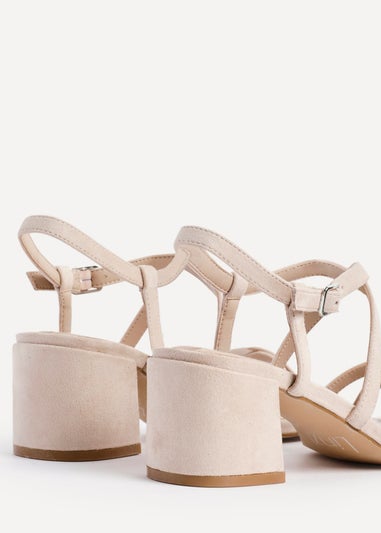 Linzi Jovanna Nude Faux Suede Strappy Low Block Heeled Sandals