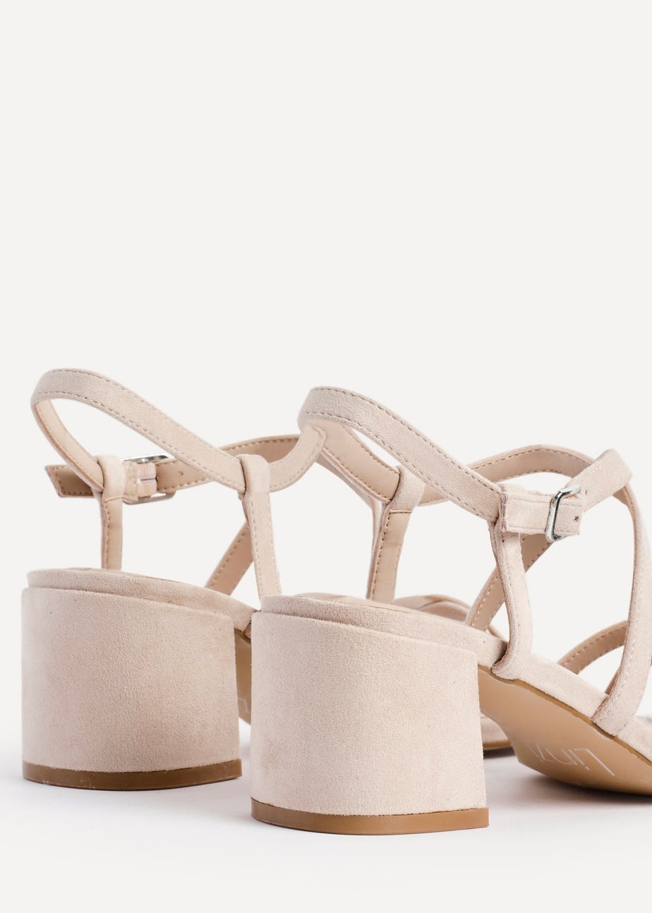 Linzi Jovanna Nude Faux Suede Strappy Low Block Heeled Sandals