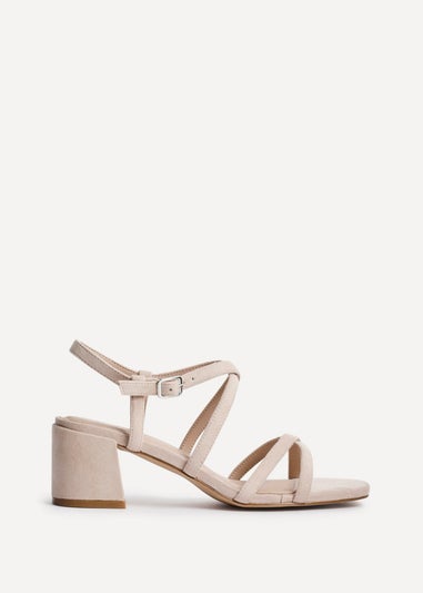Linzi Jovanna Nude Faux Suede Strappy Low Block Heeled Sandals