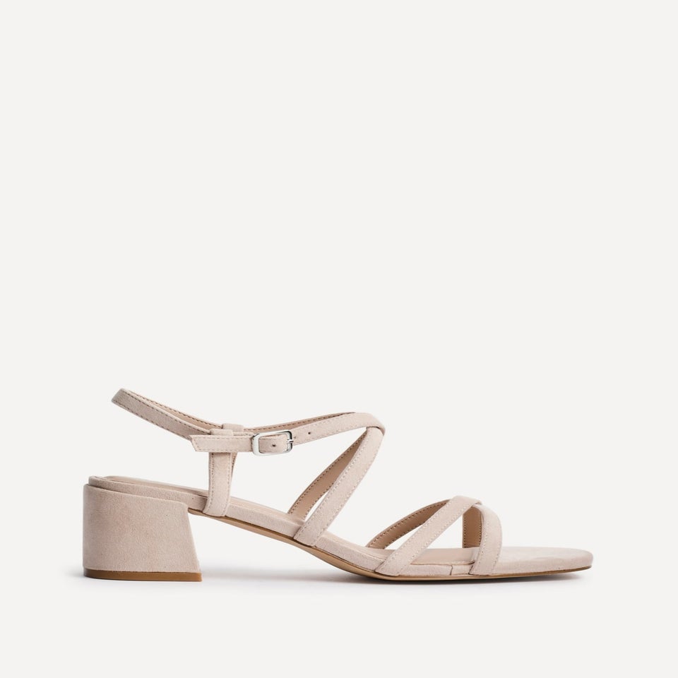 Linzi Jovanna Nude Faux Suede Strappy Low Block Heeled Sandals