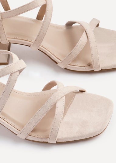 Linzi Jovanna Nude Faux Suede Strappy Low Block Heeled Sandals