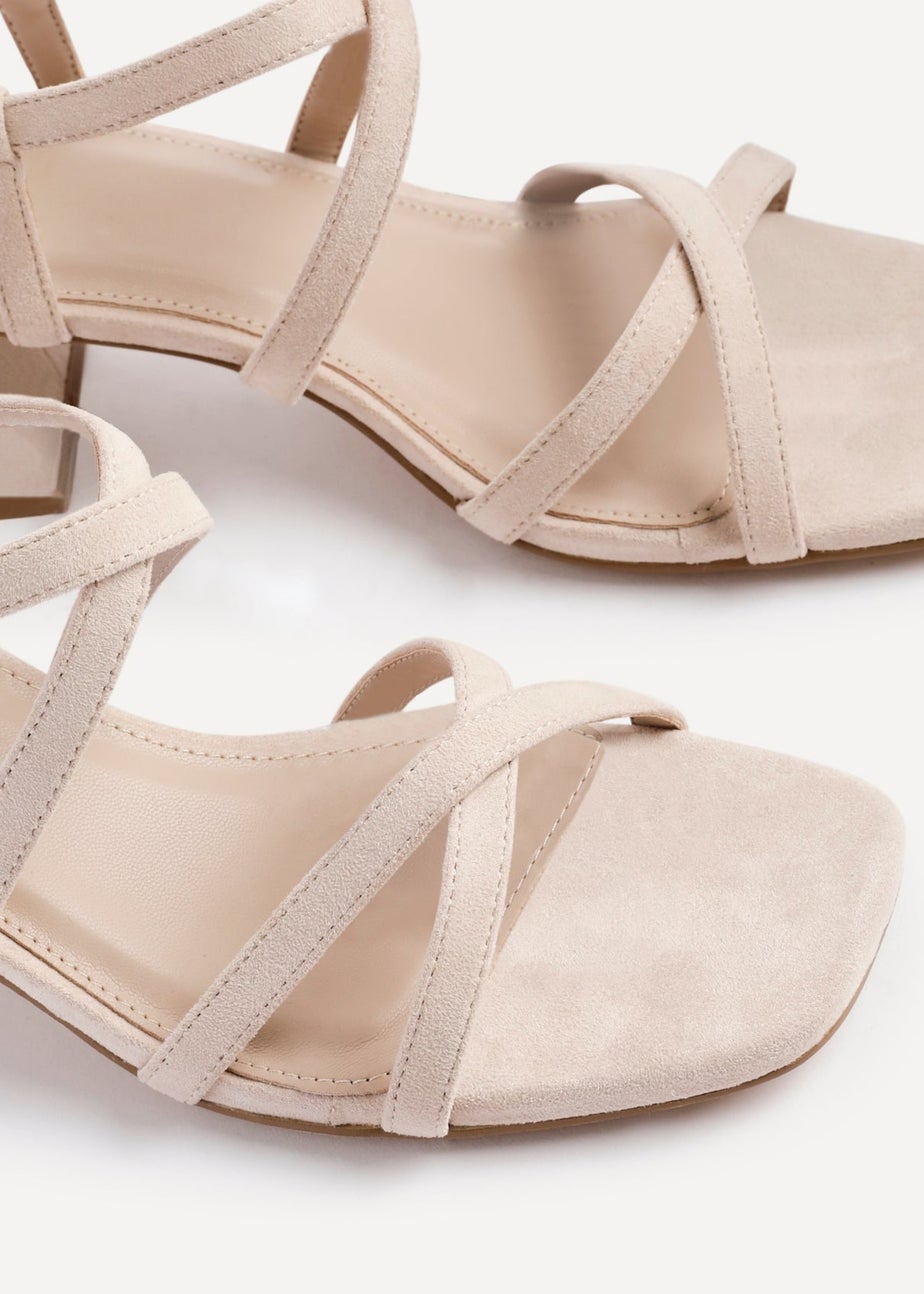 Linzi Jovanna Nude Faux Suede Strappy Low Block Heeled Sandals