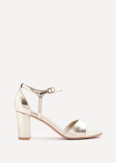 Linzi Abby Gold Faux Leather Closed Back Block Heel Sandal