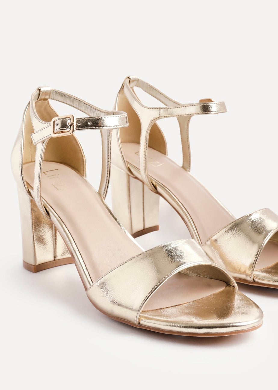 Linzi Abby Gold Faux Leather Closed Back Block Heel Sandal