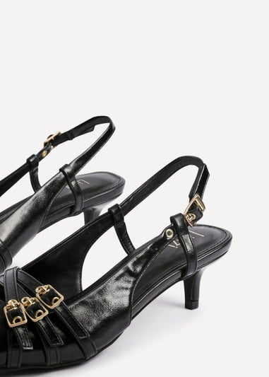 Linzi Retro Black Patent Kitten Court Heels
