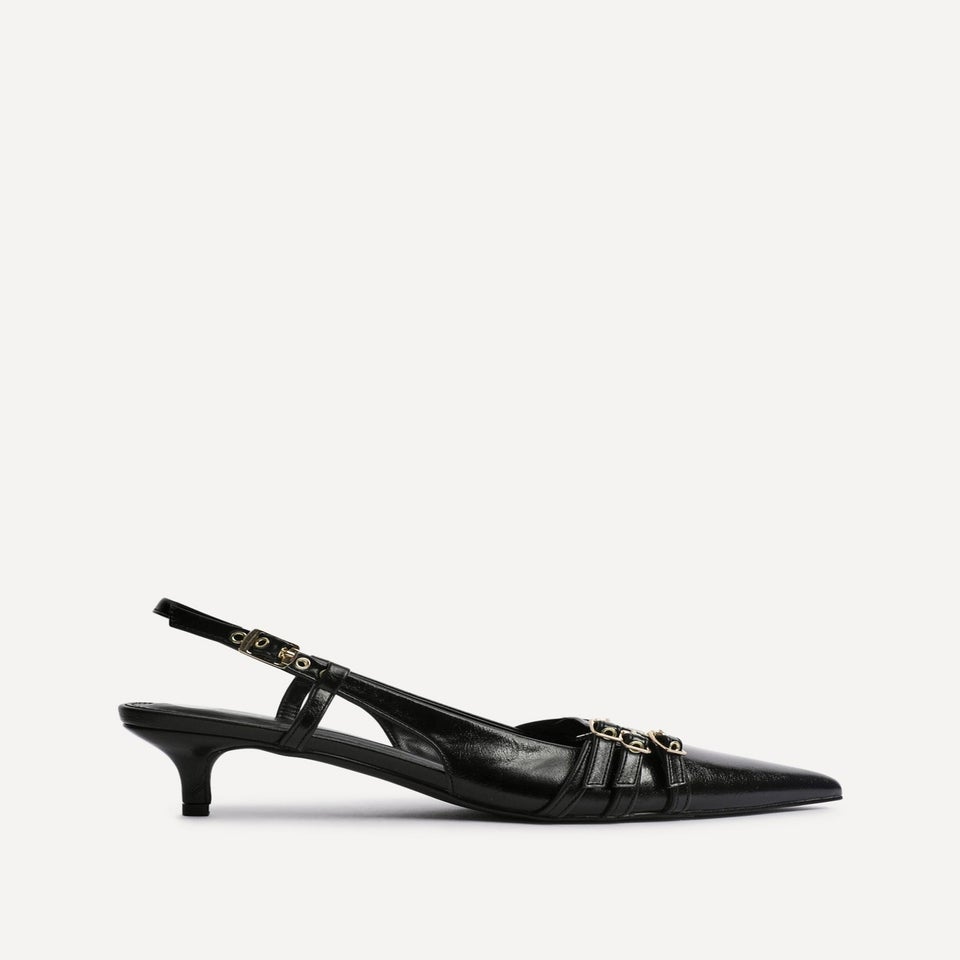 Linzi Retro Black Patent Kitten Court Heels