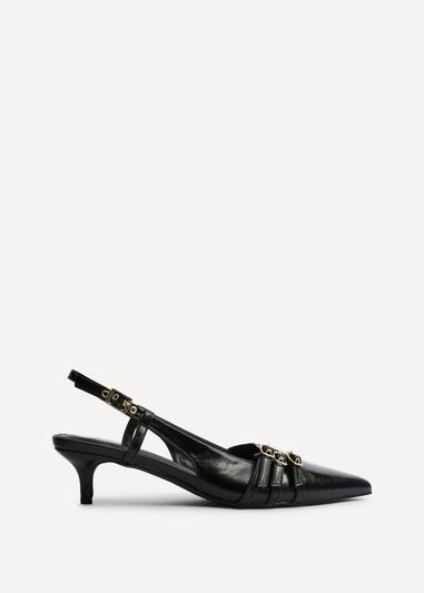 Linzi Retro Black Patent Kitten Court Heels
