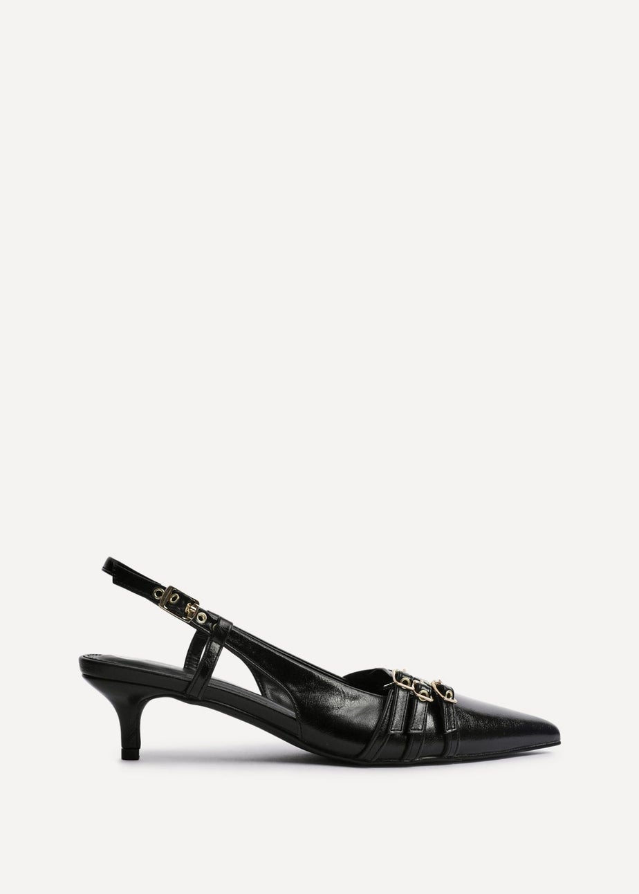 Linzi Retro Black Patent Kitten Court Heels