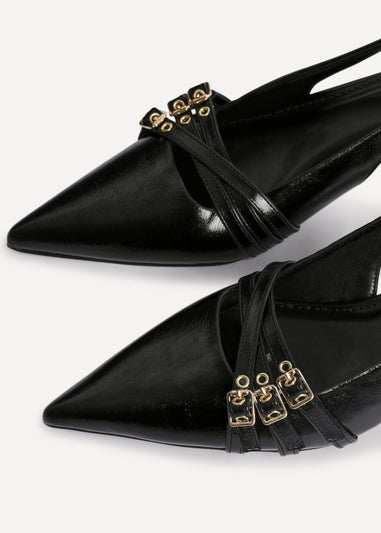 Linzi Retro Black Patent Kitten Court Heels