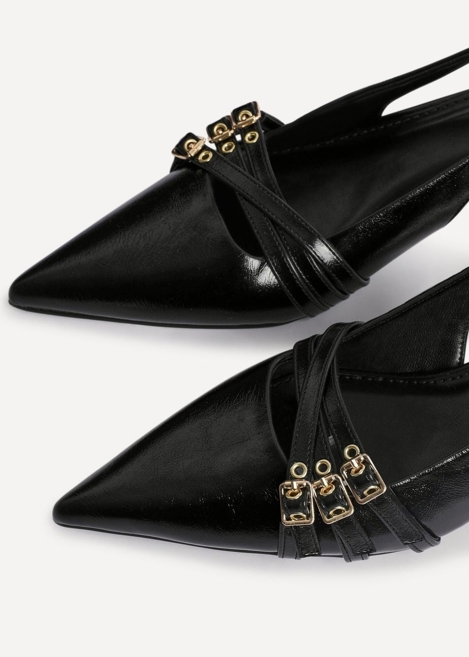 Linzi Retro Black Patent Kitten Court Heels