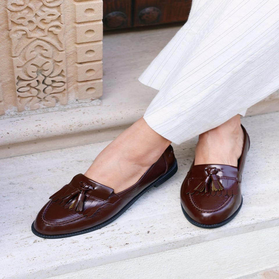 Linzi Rosemary Burgundy Faux Leather Classic Slip On Loafer