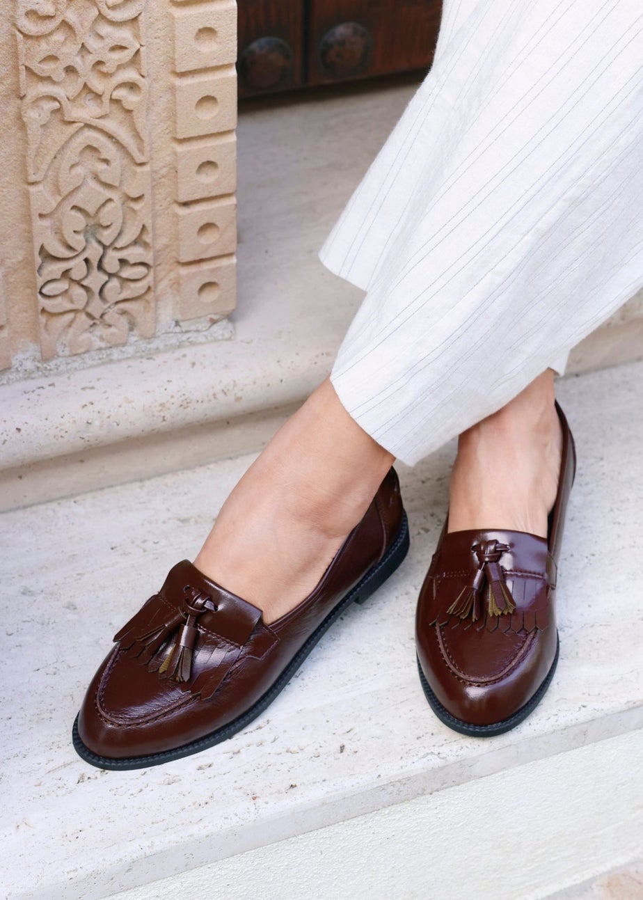 Linzi Rosemary Burgundy Faux Leather Classic Slip On Loafer