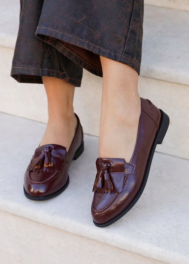 Linzi Rosemary Burgundy Faux Leather Classic Slip On Loafer
