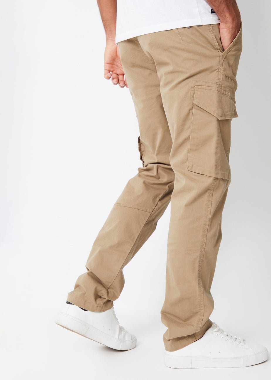 Threadbare Stone Drill Cotton Cargo Trousers With Stretch