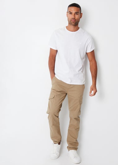 Threadbare Stone Drill Cotton Cargo Trousers With Stretch