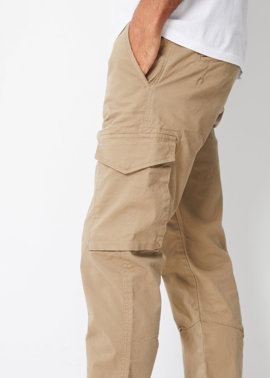 Threadbare Stone Drill Cotton Cargo Trousers With Stretch