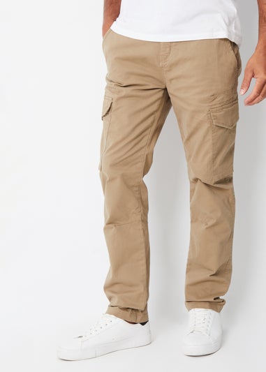 Threadbare Stone Drill Cotton Cargo Trousers With Stretch
