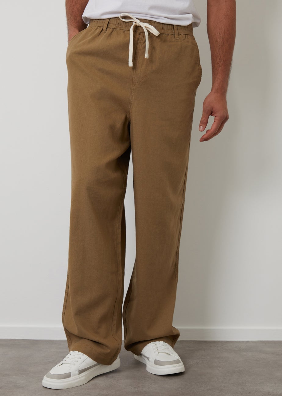 Threadbare Stone Linen Blend Loose Fit Trousers