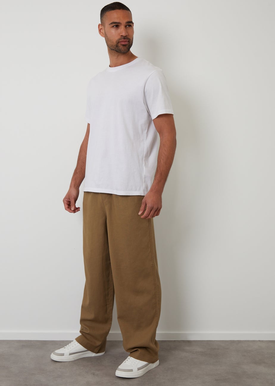 Threadbare Stone Linen Blend Loose Fit Trousers