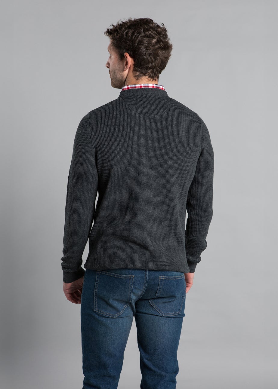 Kensington Eastside Charcoal Mock Checked Shirt Crew Neck Jumper