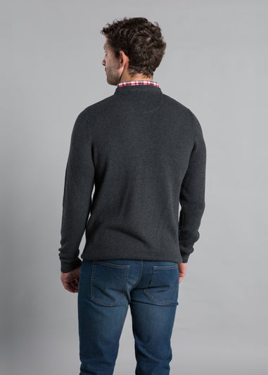 Kensington Eastside Charcoal Mock Checked Shirt Crew Neck Jumper